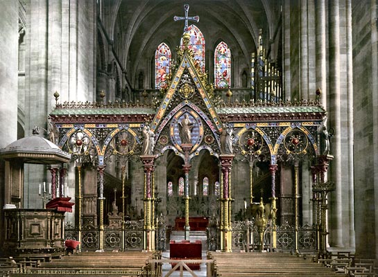 Cathedral choir screen, Hereford, England - photochrom print by the Detroit Publishing Company.