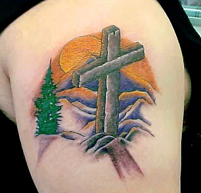 Cross and Sunrise Tattoo by Hoss, L.L.C.