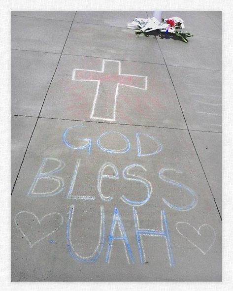 UAH Student drawn Memorial near Shelby Center in Huntsville, AL.