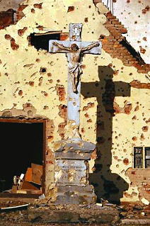 Destroyed Roman Catholic Cross - photo by Ron Haviv.