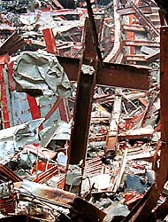 Steel Beam Cross at the World Trade Center disaster area.