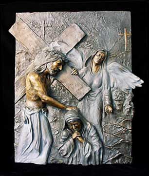 Stations of the Cross, The 8th Station  - Sculpture by Lynn Kircher.